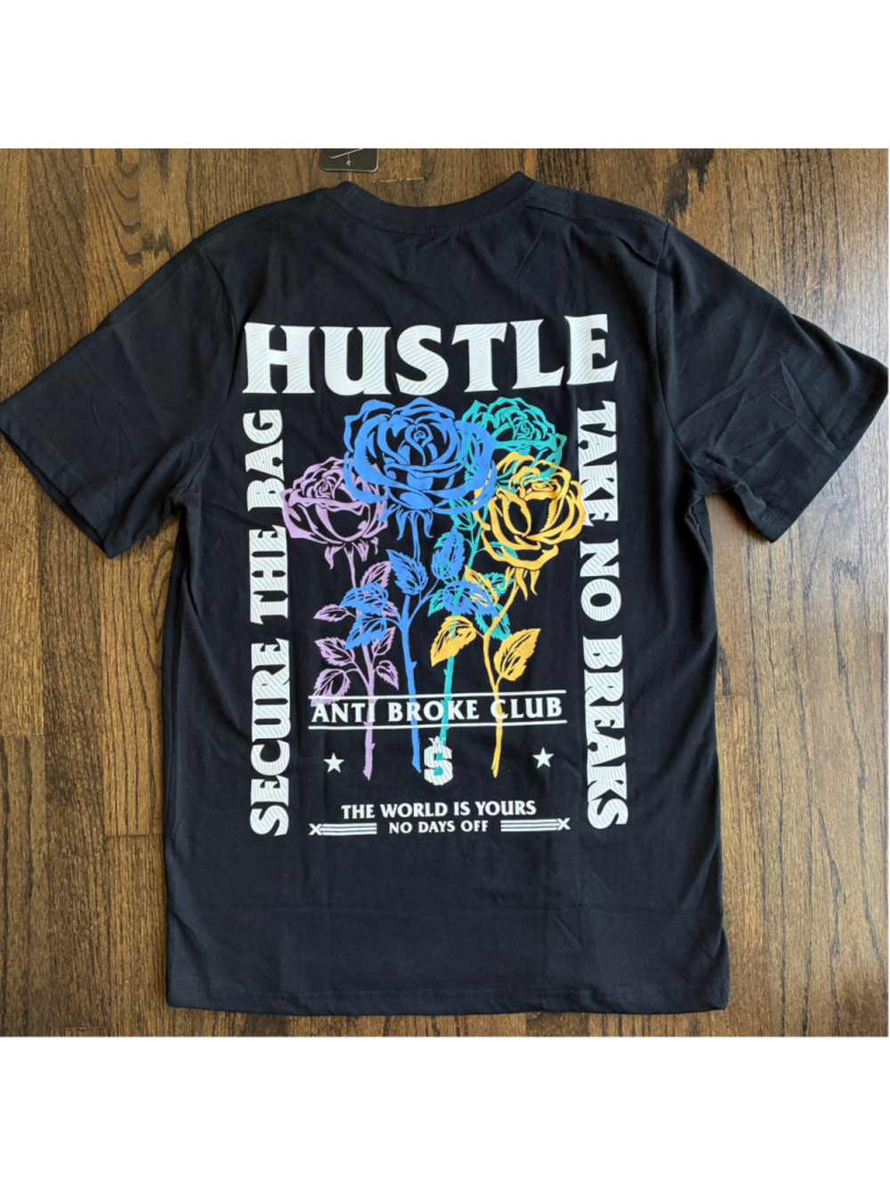 Eighty Eight Mens T-Shirt Black Graphic Tee Hustle Anti Broke Club Streetwear M